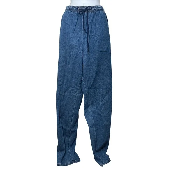 Vintage Made in USA High Waisted Drawstring Elastic Waist Denim Pants Tall 90's - Picture 1 of 8